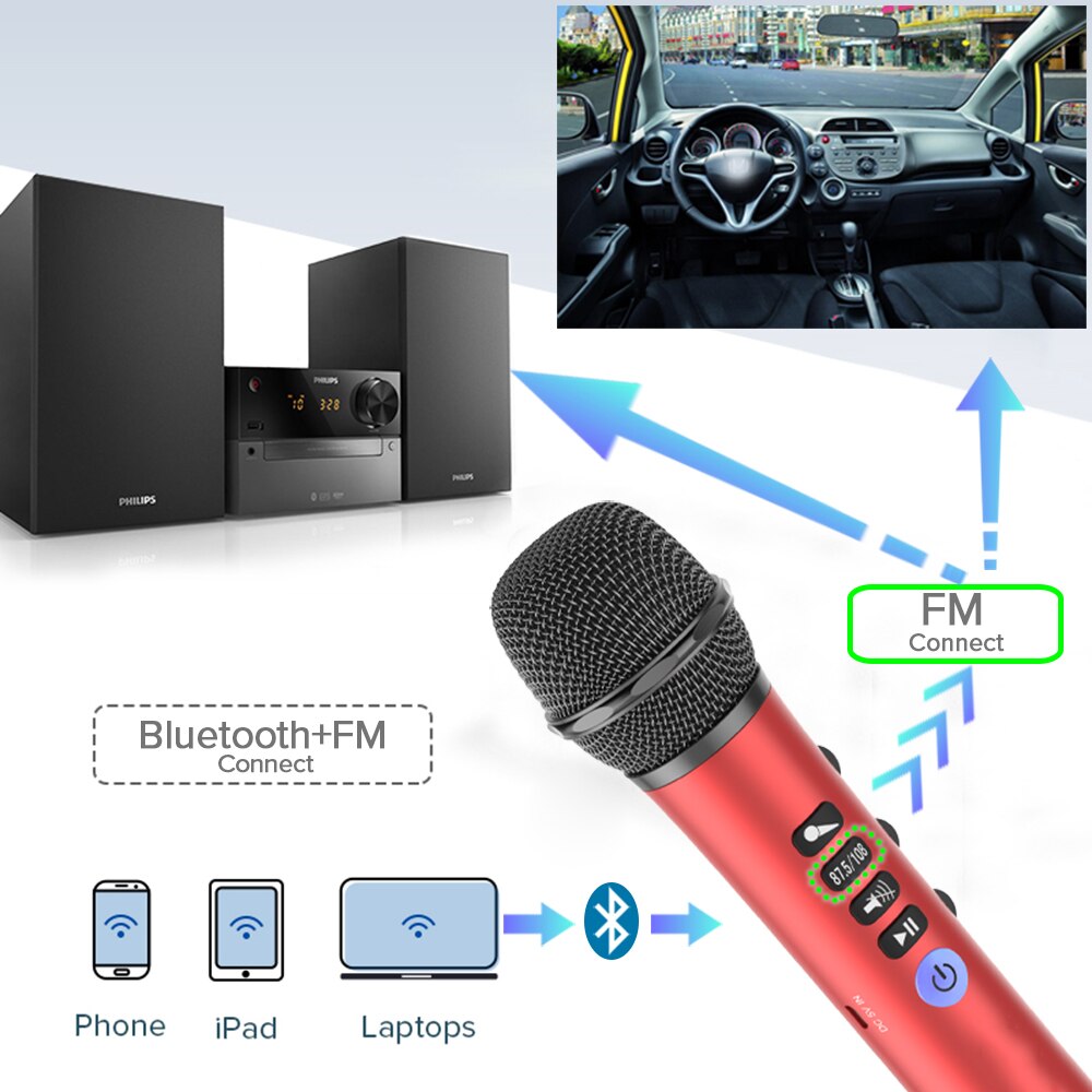 FELYBY Portable Wireless Bluetooth Karaoke Microphone Speaker 2-in-1 Handheld Sing/Recording Dynamic Car Microphone