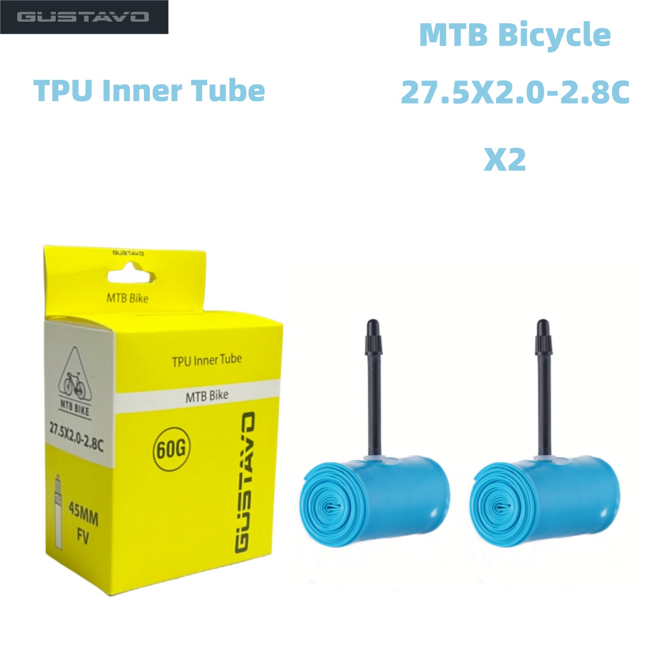 GUSTAVO TPU Ultraleichter MTB-Fahrradschlauch 26/27,5/29 x 1,95–2,8 C Französische Ventillänge 45 mm