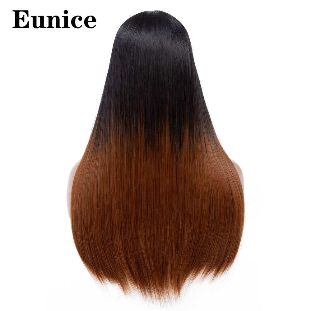 Ombre syntetisk peruk långa raka svarta peruker för kvinnor naturligt svart rött hår peruk mittdel regnbåge cosplay peruker eunice hår: Ombre mörkbrun