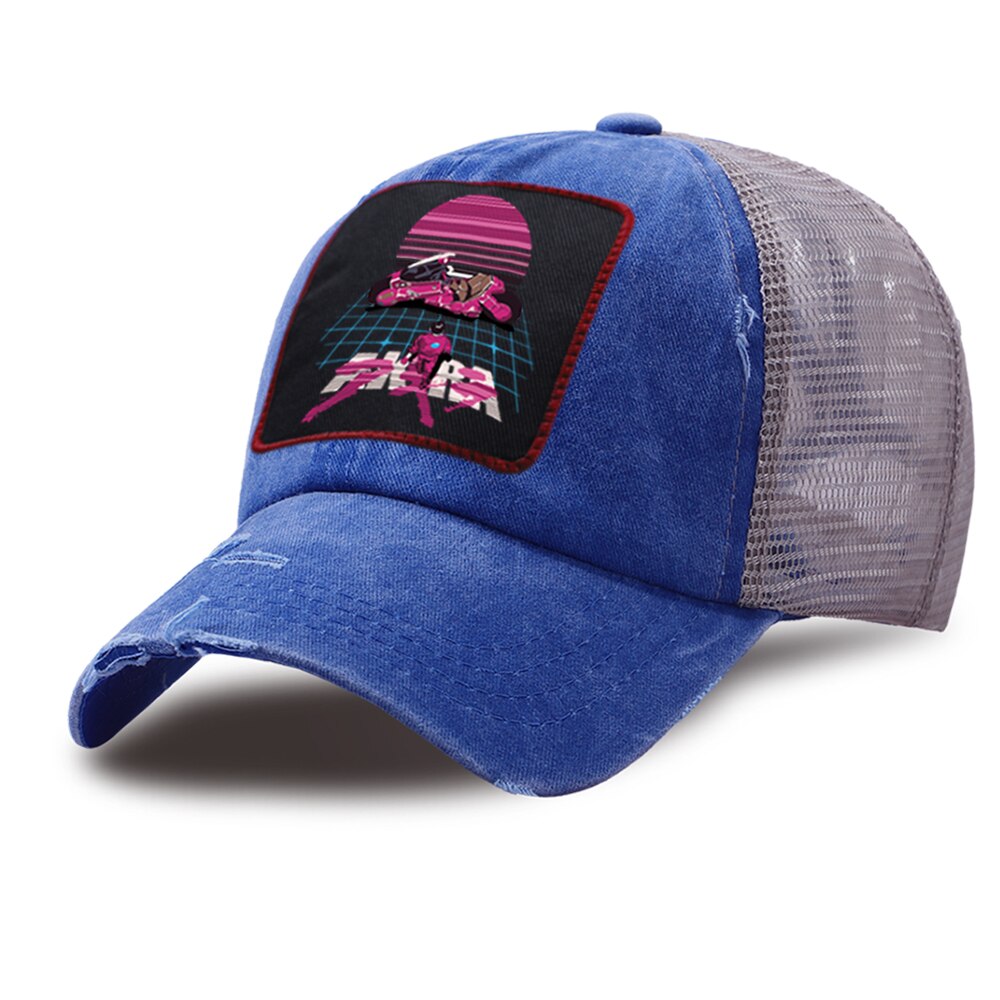 Akira synthwave japan anime baseball hat åndbar casual mesh golf kasketter sport bomuld trucker hatte unisex udendørs snapback cap: Blå 6