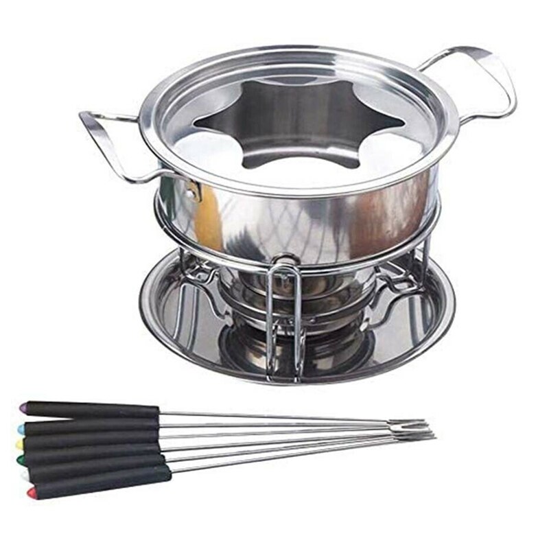 10-Piece Set Stainless Steel Cheese Ice Cream Chocolate Pot Fondue Set Kitchen Accessories for Home Buffet Party: Default Title