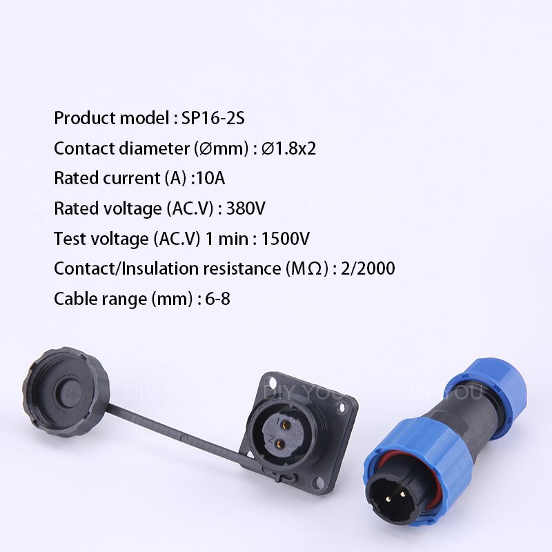 SP16 Waterproof Connector IP68 Cable Connector Plug &amp; Socket Male And Female 2 3 4 5 6 7 9 Pin Square Aviation Plug DIY YOU: SP16-2S