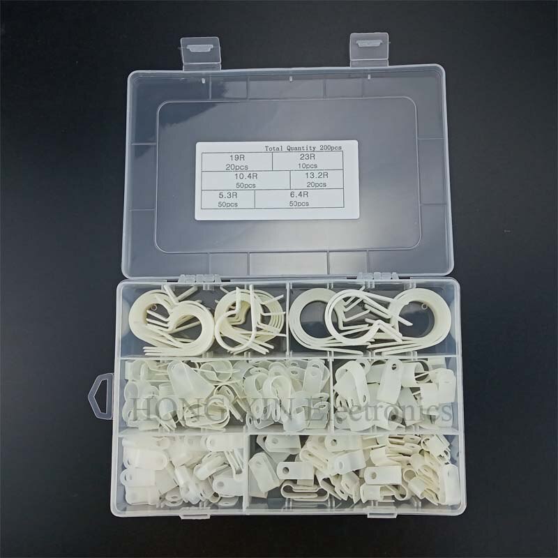 200 szt. Typ R nylonowe zaciski kablowe zapięcie plastikowy zacisk kabla zacisk węża typ P zaciski zacisk kabla zacisk kabla