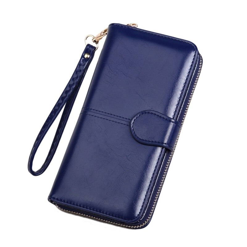 Cartera de cuero para mujer para tarjetas de crédito, monedero femenino, cartera larga lujosa de a la con cremallera, cartera Lisa para mujer, billeteras para mujer: Deep Blue