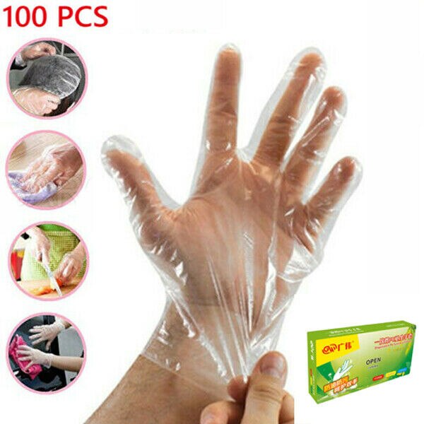 100pcs Plastic Clear Disposable Gloves Food Hygiene Cleaning Catering Beauty Plastic Gloves Polythene Boxed Food Prep Food Safe