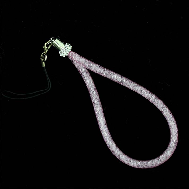 Rhinestone Visnet Lanyard Flash Boor Mobiele Telefoon Lanyard Crystal Diamond Visnet Opknoping Keten Lanyard: Pink