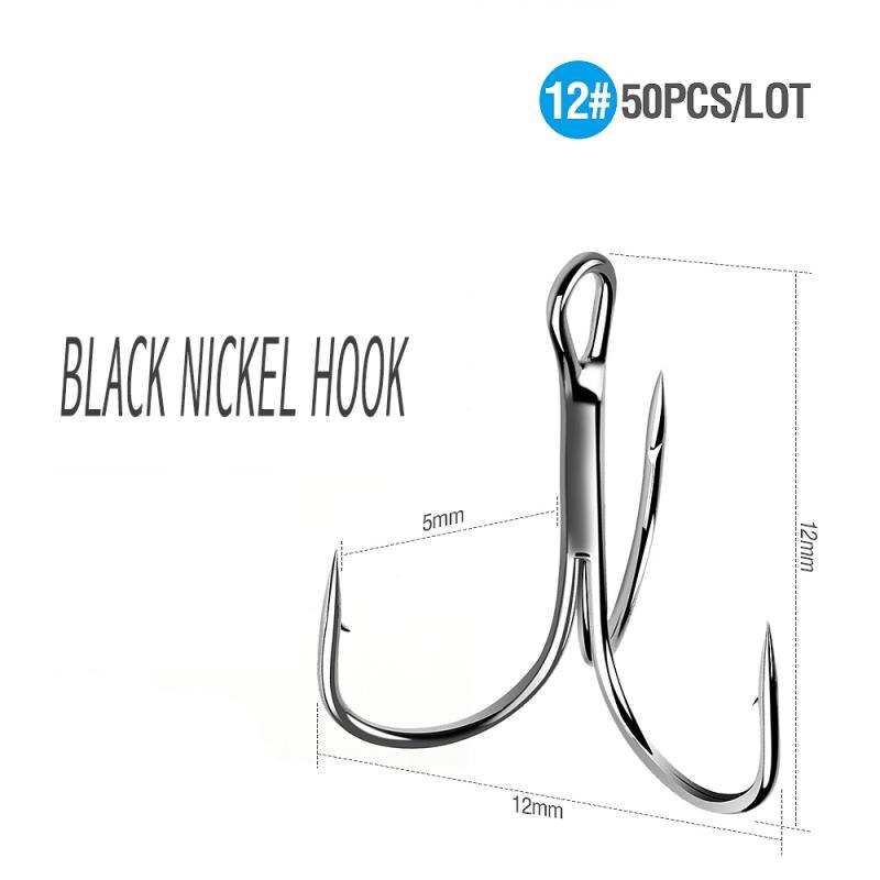 50Pcs Treble Fishing Hooks Black Nicle Barbed Fishhooks Efficiency Super Sharp Carp Triple Hooks Sea Tackle Accessories