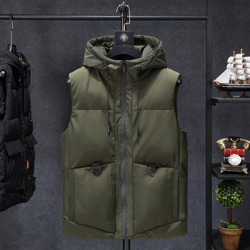 Winter Jassen Casual Dikke Vesten Mannen Mouwloze Hoodie Jassen Mannelijke Katoen Gevoerde Warme Slanke Grote Pocket Vest