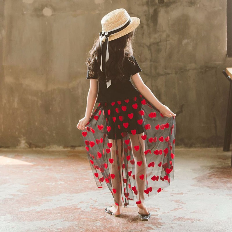 Jupe brodée motif de cœur pour filles | Jupes d'été , Maxi, longues en Tulle, vêtements pour enfants 10-12-14 ans
