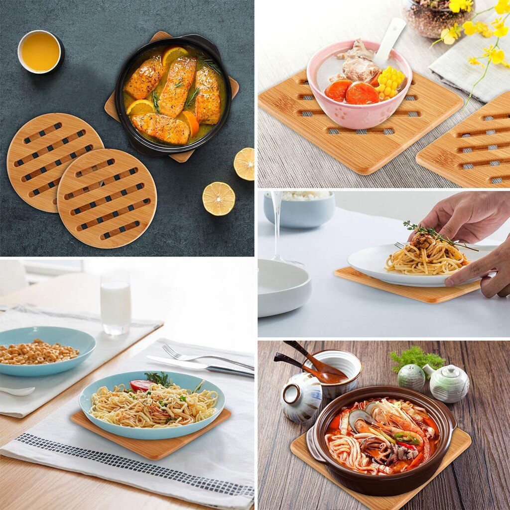 Pack Bamboo Trivet Mat Pot Holder Pads