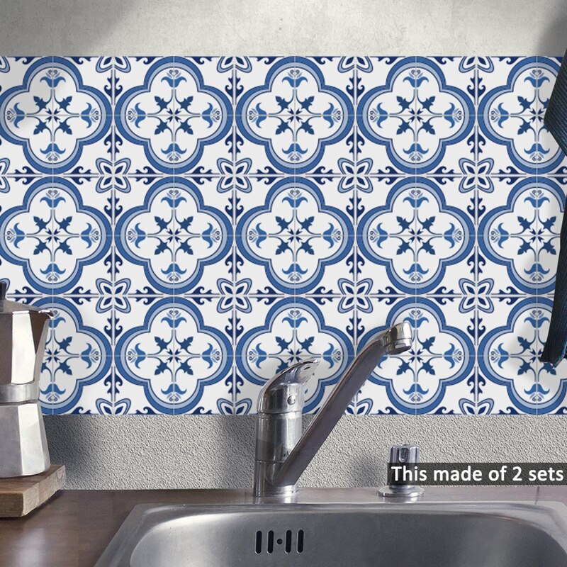 Tofok portugal blå mønster vinyl wallstickers selvklæbende gør-det-selv badeværelse køkken keramiske fliser gulvklistermærker boligindretning
