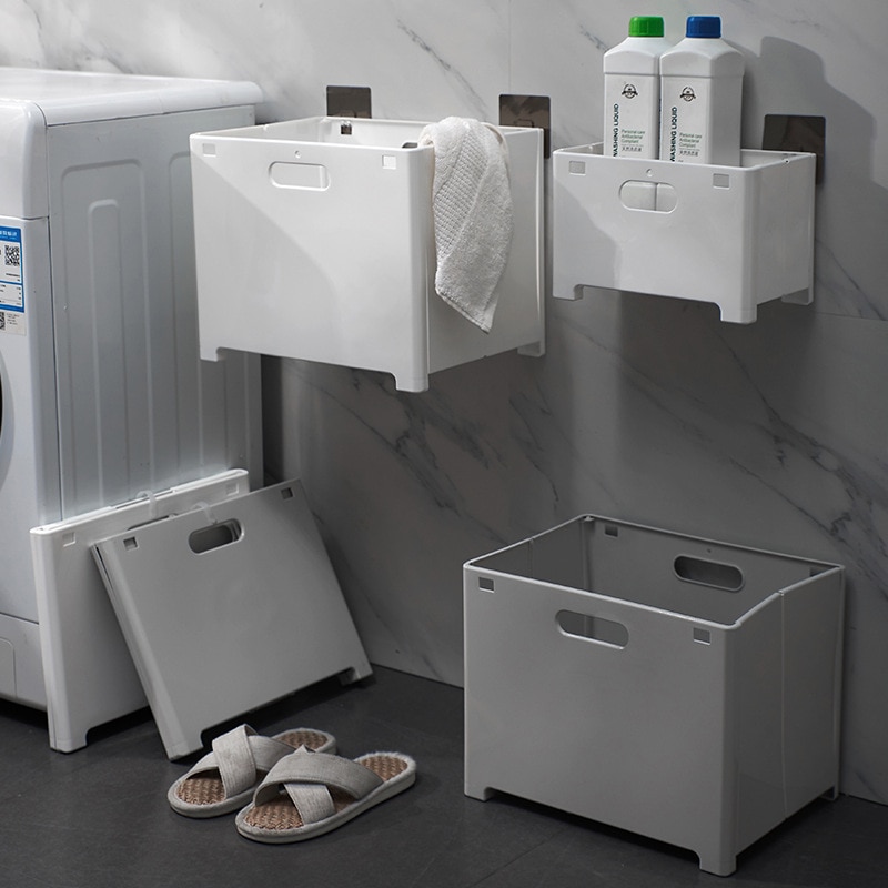 Opvouwbare wasmand zonder gaten, badkamer wandhanger, opbergmand voor vuile was, zelfklevende opbergmand voor kleding