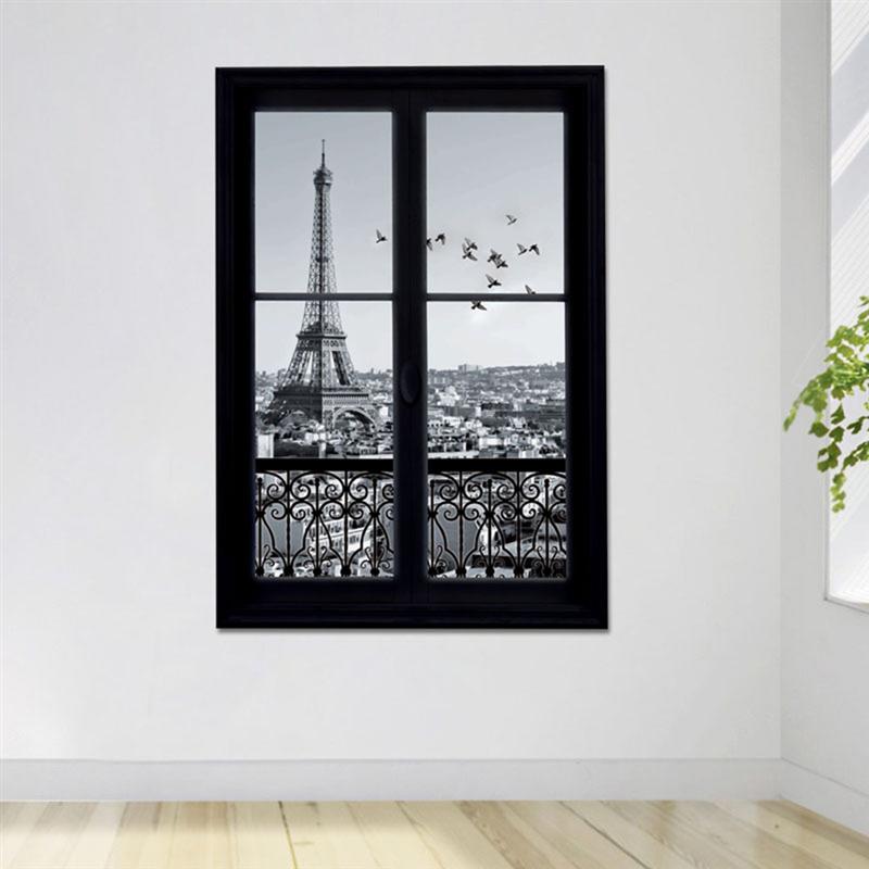 3D Wall Sticker Wall Decals 3D Window Eiffel Tower Paris City Removable Wall Stickers Art Decor Vinyl Decals Kids Room Mural