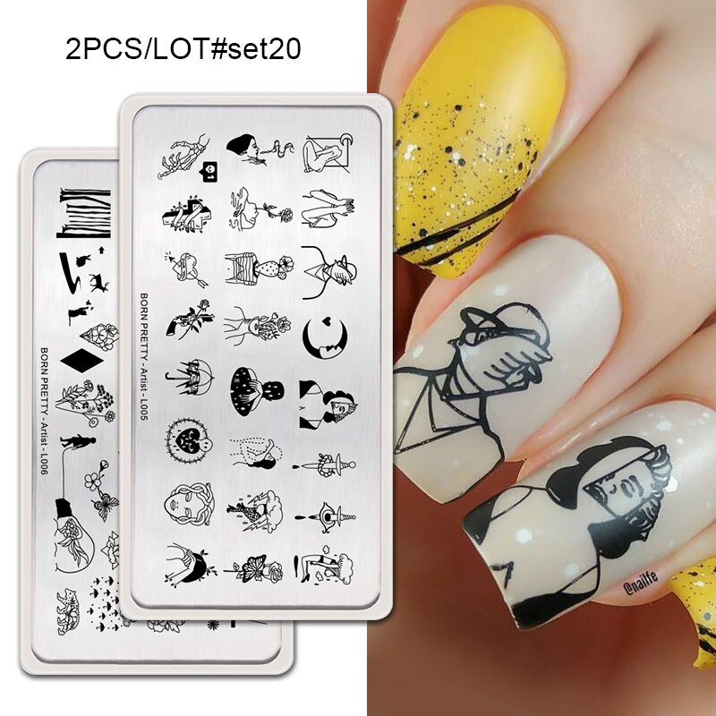 GEBOREN ZIEMLICH 2Pcs Nagel Stanzen Platten Set Rechteck Blume Geometrische Muster Nail art Bild Stempel Vorlage DIY Maniküre: 2Pcs-Set20