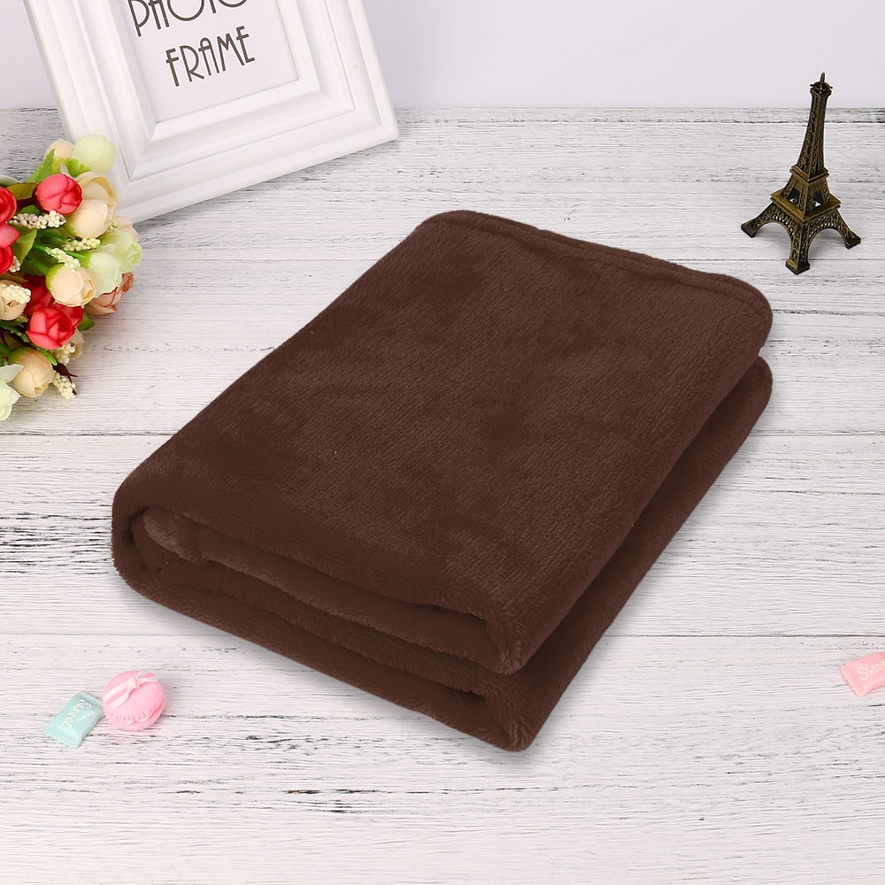 45*65CM Solid Soft Throw Kids Blanket Warm Coral Plaid Blankets Flannel Nordic Sofa Bed Living Room Blanket Decorative: Brown