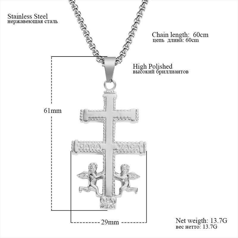 Rir Gold Katholieke Caravaca Kruisbeeld Orthodoxe Rusland Kruis Ketting Hanger Met Cherub Angel Beste Christelijke Kettingen Voor Mannen: Big Silver