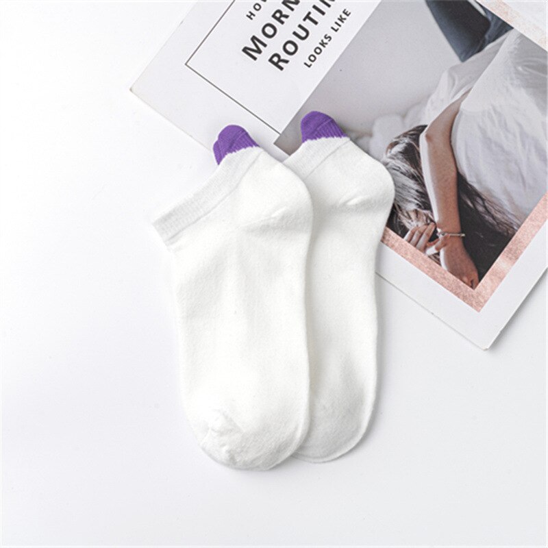 1Pairs Women Socks Harajuku Female Cotton Ankle Socks White Heart Socks Cute Girls Students Comfortable Heart Short Socks: Purple