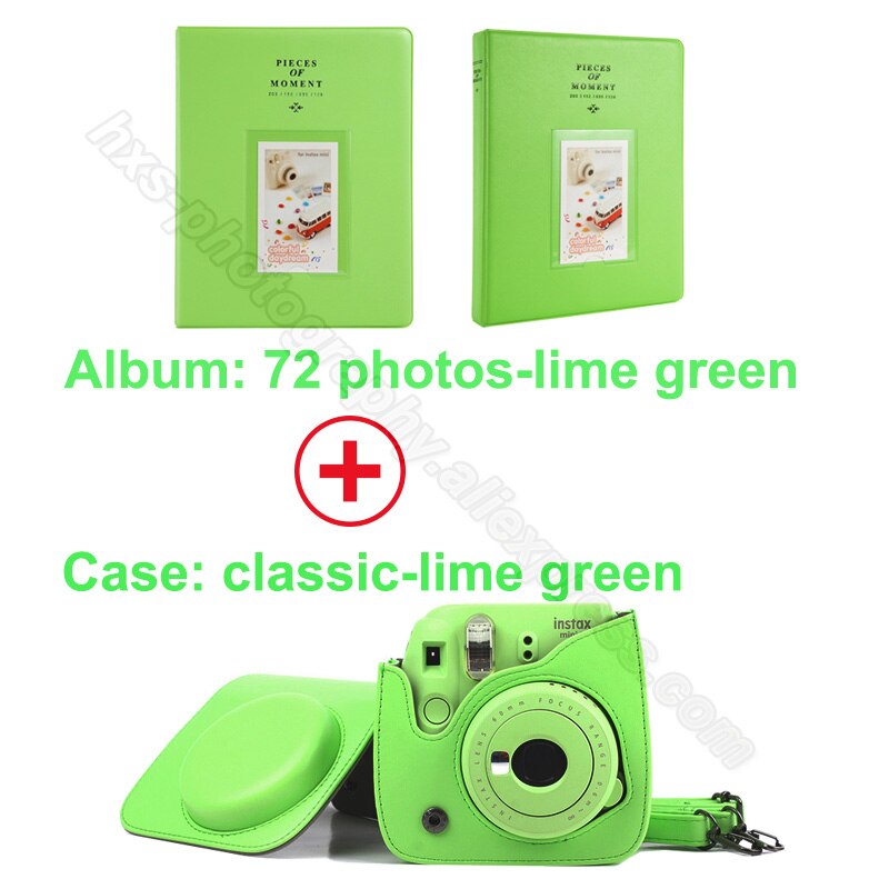 Samma album &amp; pu läderfodral i par för fujifilm instax mini 9 8 kamera, fujifilm instax minifilmer: Par-limegrön