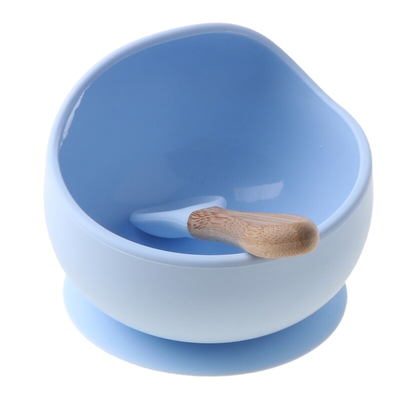 2 Pcs Non-Slip Learning Feeding Tableware BPA Free Silicone Waterproof Baby Suction Cup Base Bowl Training Spoon Set