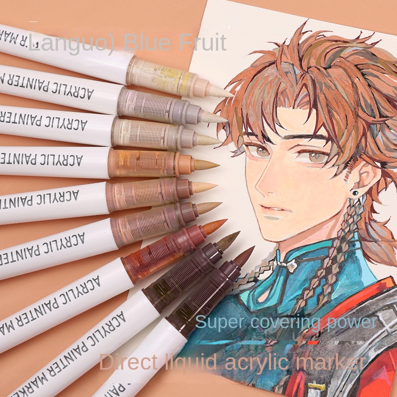 Languo – stylo marqueur acrylique, peinture à tête souple, peut être empilable, contrôle intelligent de la couleur, stylos de couleur à l'encre, ensemble de pinceaux pour étudiants de 9 couleurs