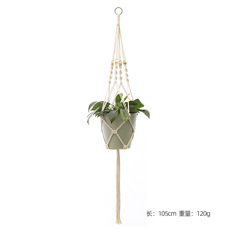 Hangende plant handgemaakte macrame plantenhanger bloempot plantenbak hanger muur decor binnenplaats tuin hangende plantenbak hangende mand: Donkergrijs