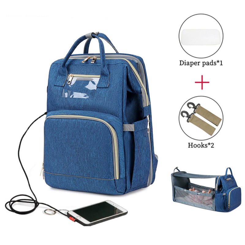 Usb Luiertassen Baby Bed Opvouwbare Zonnebrandcrème Rugzak Wieg Tas Grote Capaciteit Isolatie Verpleging Wandelwagen Zak Met Aankleedkussen: Type A Blue