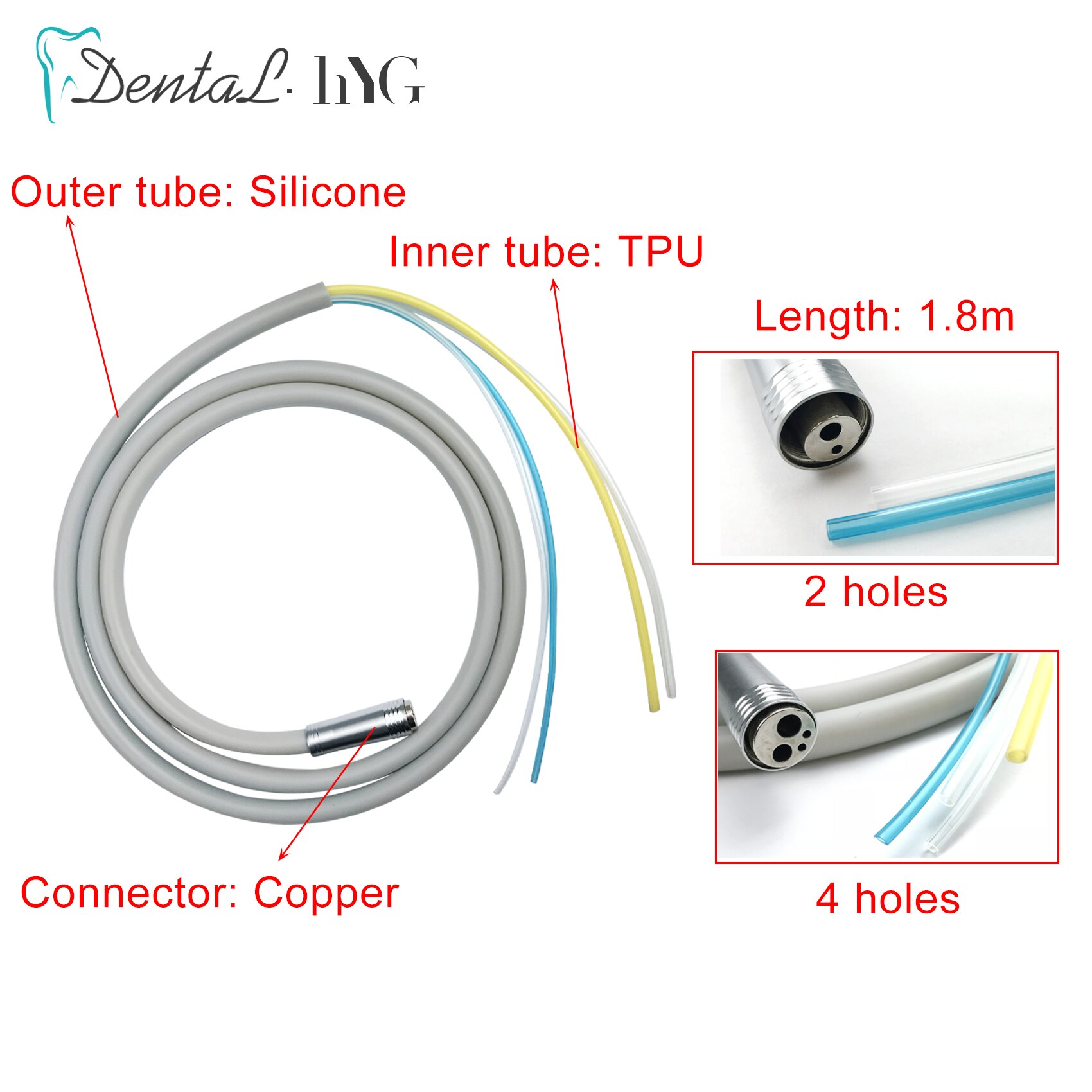 Tubo de manguera de pieza de mano Dental de , 2/4, orificios para materiales de odontología de pieza de mano Dental de alta velocidad, 1 Uds.