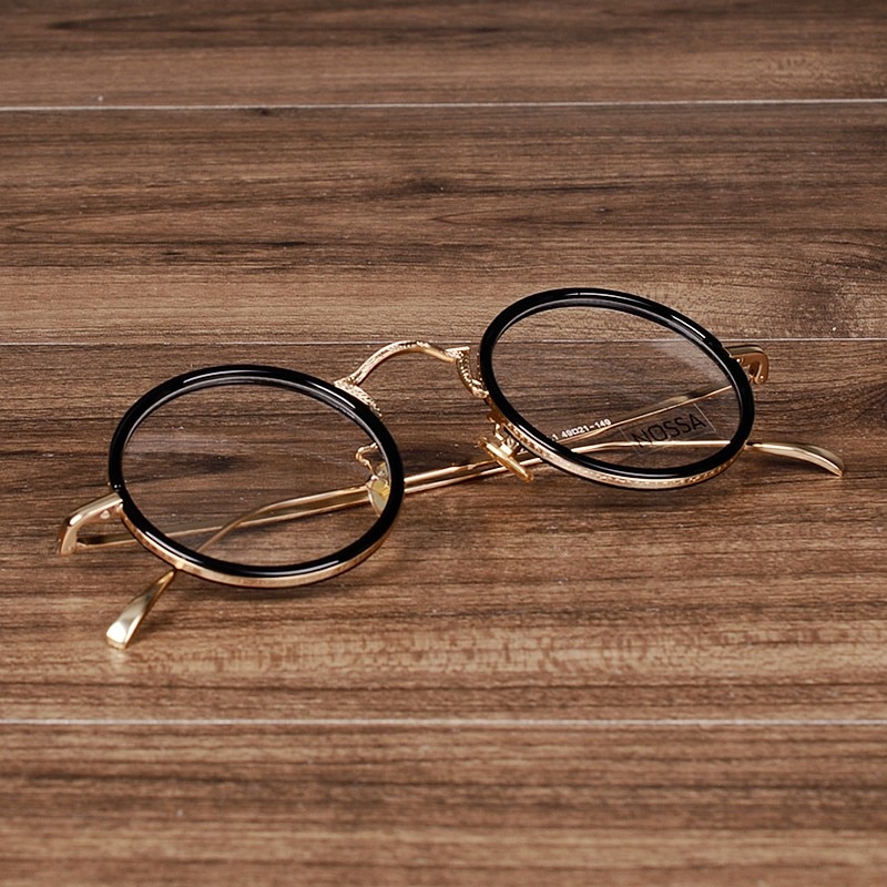 Nossa kvinnor & herr runda glasögon kvinnliga transparenta glasögon vintage rosa guld optiska glasögon ramar