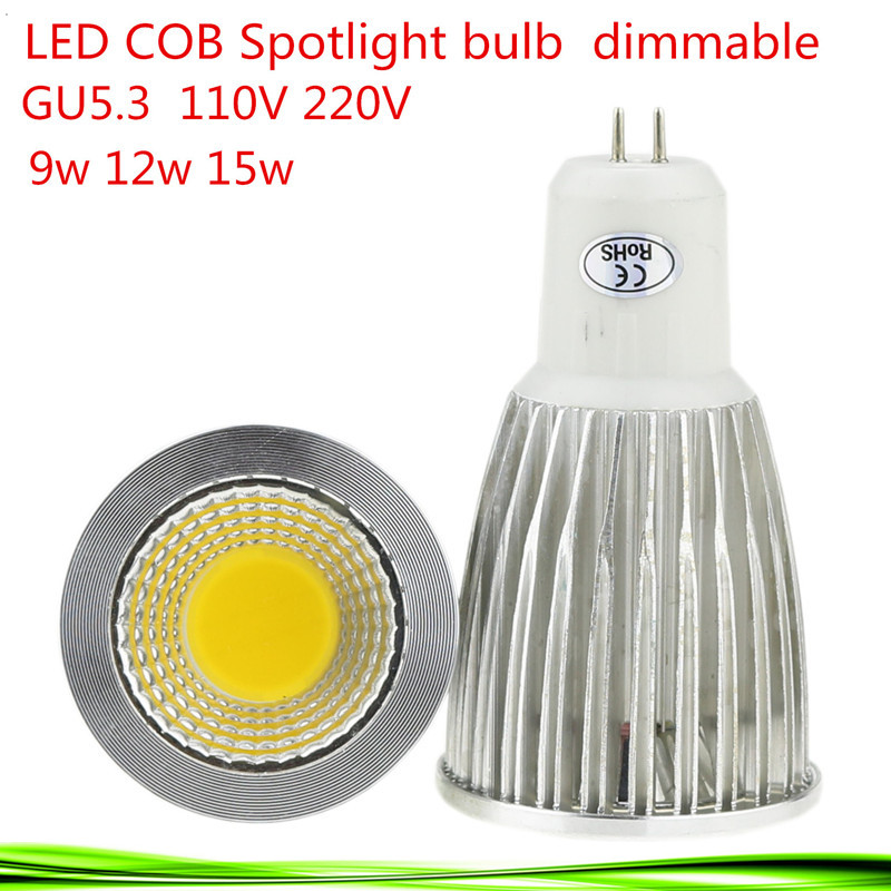 1x supersterke  gu5.3 pærer dimbar varm/kald hvit 12v/110v/220v 9w 12w 15w cob led-lampe lys led-spotlys høy lumen