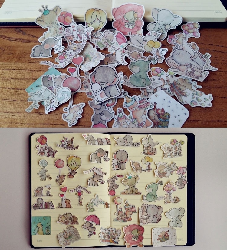 34 pcs Cute Animal Olifant Scrapbooking Stickers DIY Ambachtelijke Sticker Decoratief Papier Fotoalbums Dagboek Decor