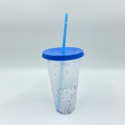 Color Changing Cold Drink Cups Reusable Temperature-Sensitive Plastic Colorful Coffee Cup with Lids and Straws: A light blue