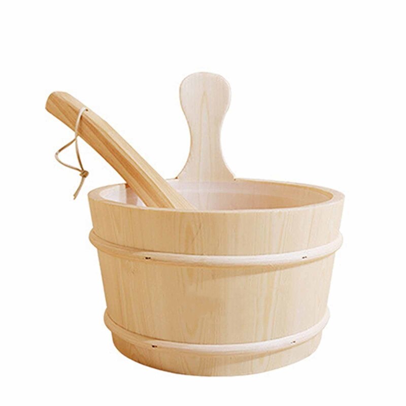 Sauna Bucket with ladle Sauna Accessories for steam Room , Sauna Bucket,Ladle, Plastic Liner Included