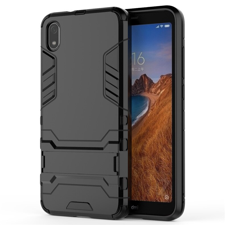 Case for Xiaomi Redmi 7A Case for Redmi 7A Robot Armor Rubber Bumper Shockproof Hard Phone Cover Stand Holder: black phone case