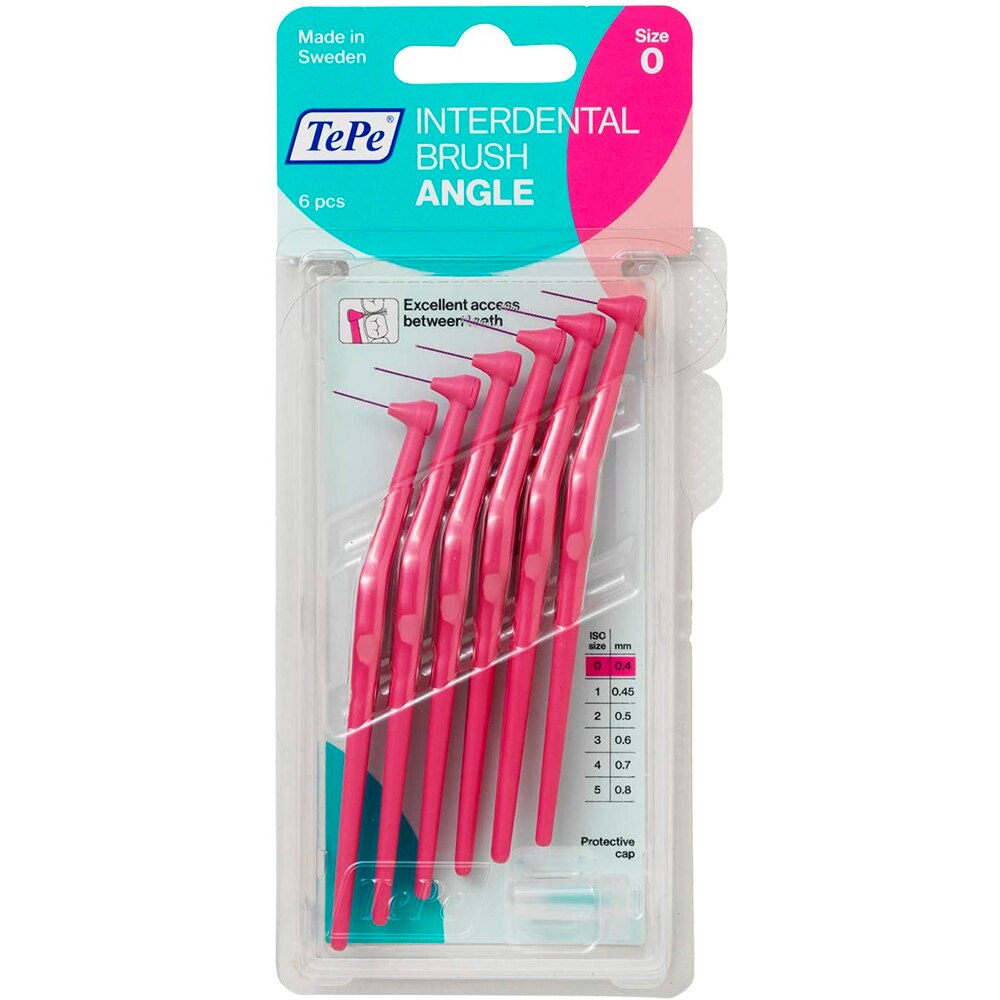TePe Angle™ Interdental Brushes Every Size Interspace Cleaning With Long Handle Between Teeth Braces Toothbrush 6 Brushes: 0.4mm - Size 0 Pink
