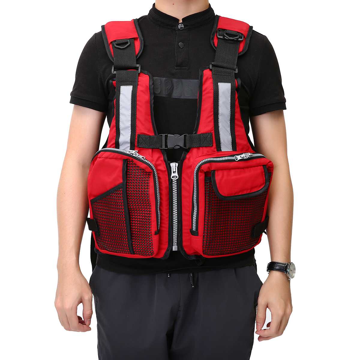 Multi Pockets Fishing Vest Nylon Adult Adjustable Outdoor Sports Life Vest Jacket Respiratory Utility Breathable Fishing Tackle