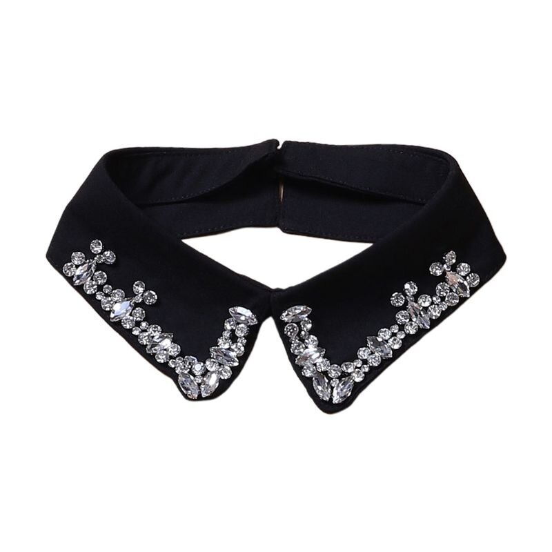 Frauen Glas Diamant Dekorative Gefälschte Kragen Schwarz Farbe Abnehmbare Revers Halskette 649C: Schwarz