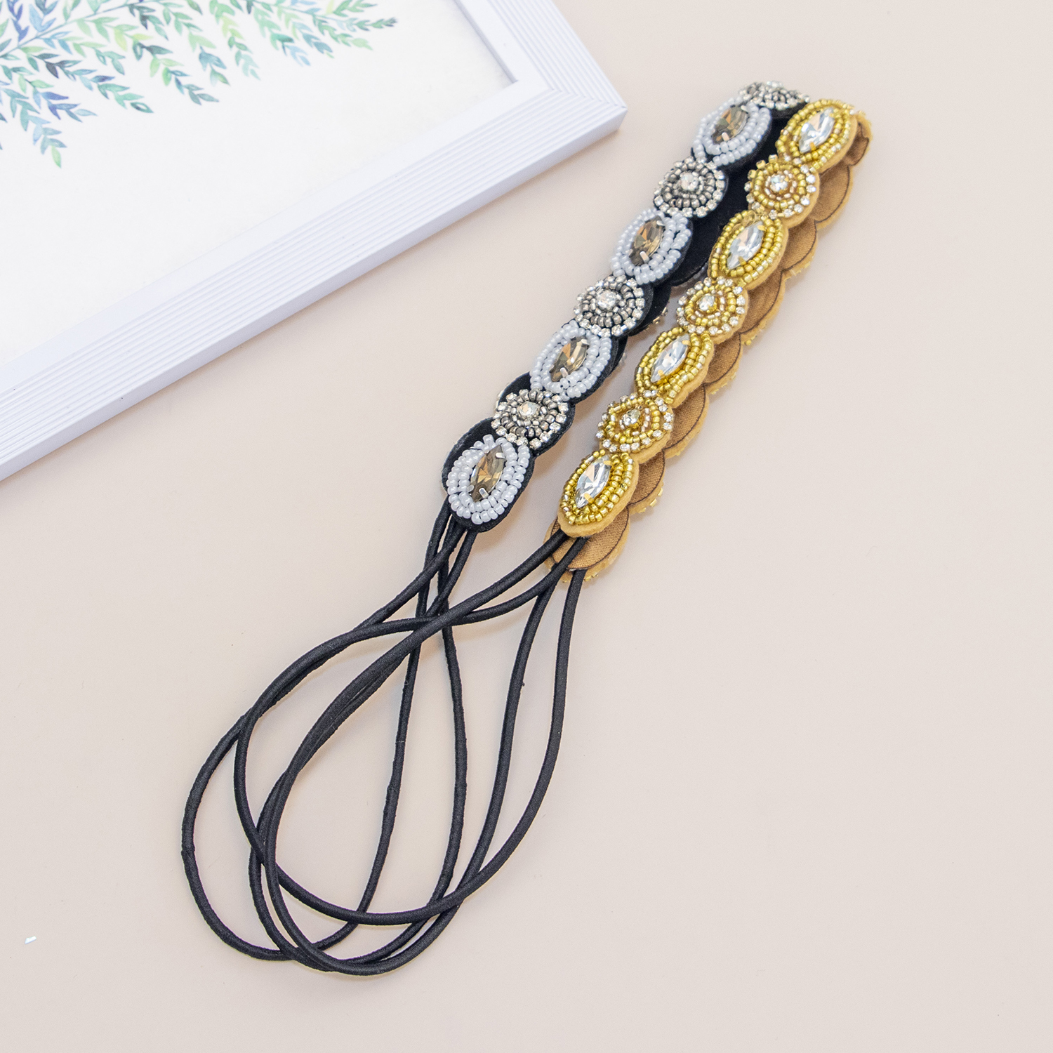 Diadema bohemia para el cabello, diademas elásticas, Tiara con cuentas turquesas Vintage y diademas elásticas con diamantes de imitación, tocados para mujer