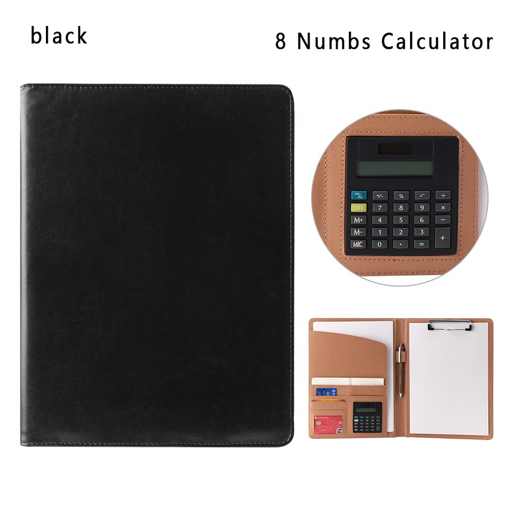 A4 PU Leather File Folder With Calculator Multi-function Business Document Pads Manager Portfolio Office Supplies: calculator black