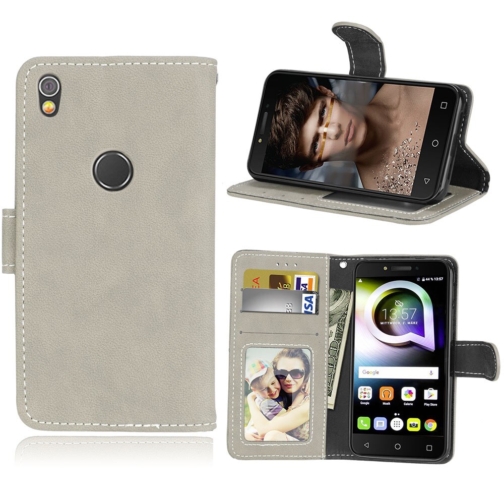 Wallet Case Voor Alcatel Shine Lite 5080X Flip Telefoon Lederen Cover Voor Alcatel Shine Lite One Touch Shine Lite 5080 5080X Shell: Gray