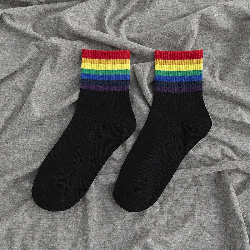 Calcetines de mujer 1 Uds. De tubo mediano Arco Iris calcetines de rayas calcetines de mujer algodón cómodos y transpirables Harajuku de: 5