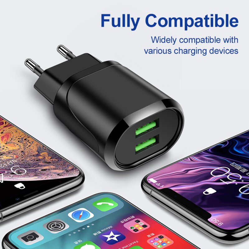 Chargeur USB double prise ue 2,1 a Max, charge murale rapide, Mini adaptateur de voyage pour téléphone portable, pour IPhone