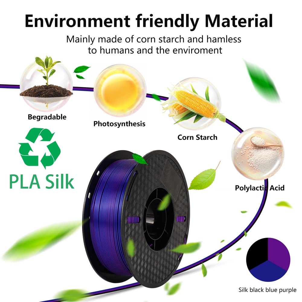 KINGROON-filamento de seda PLA de coextrusión tricolor, carrete de 1,75mm, 1KG (2,2 libras), plástico PLA de Triple color para impresora 3D y bolígrafo 3D