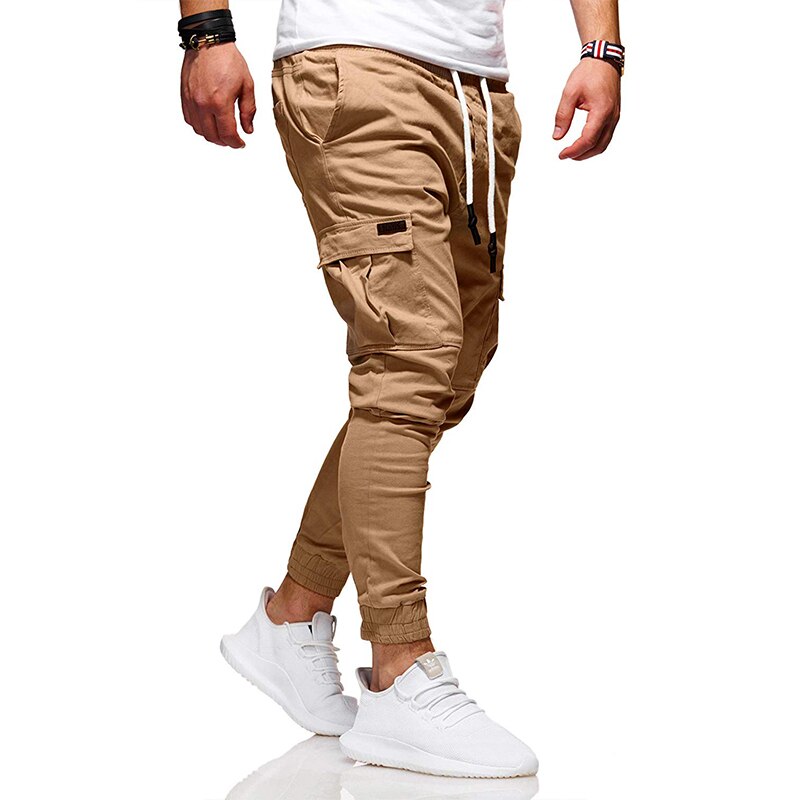 Heren sport gym broek slim fit hardloop joggingbroeken trainingsbroek effen zak zacht elastisch casual lange broek joggingbroek: Xxxl / Khaki