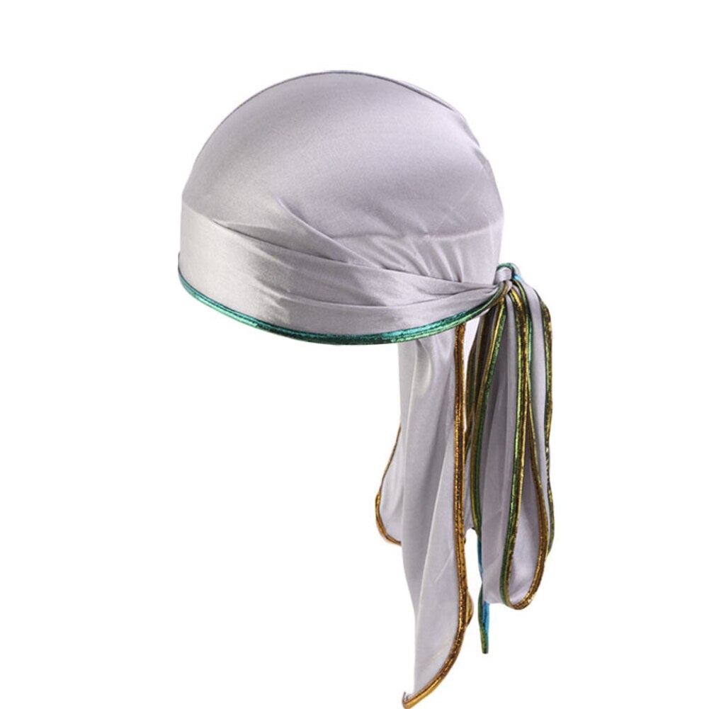 Usa unisex mænd kvinder bandana durag hovedbeklædning blød silke pirat cap wrap: Sølv
