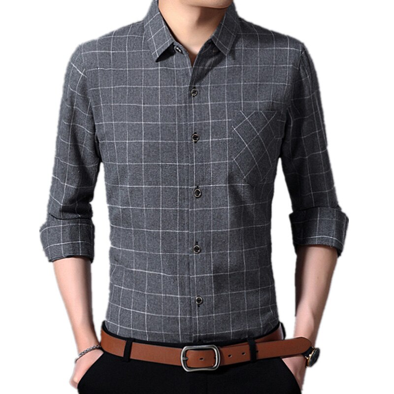 Jbersee Spring Autumn Men Dress Shirt Long Sleeve Black Shirt Korean Clothes Slim Fit Plaid Casual Shirts Mens Clothing