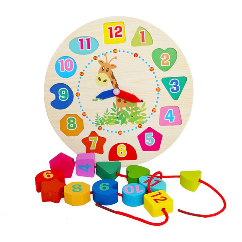 Holz Uhr Pädagogisches Lernen Sortierung Uhr Puzzle Spielen Spielzeug für Kleinkind Baby 77HD