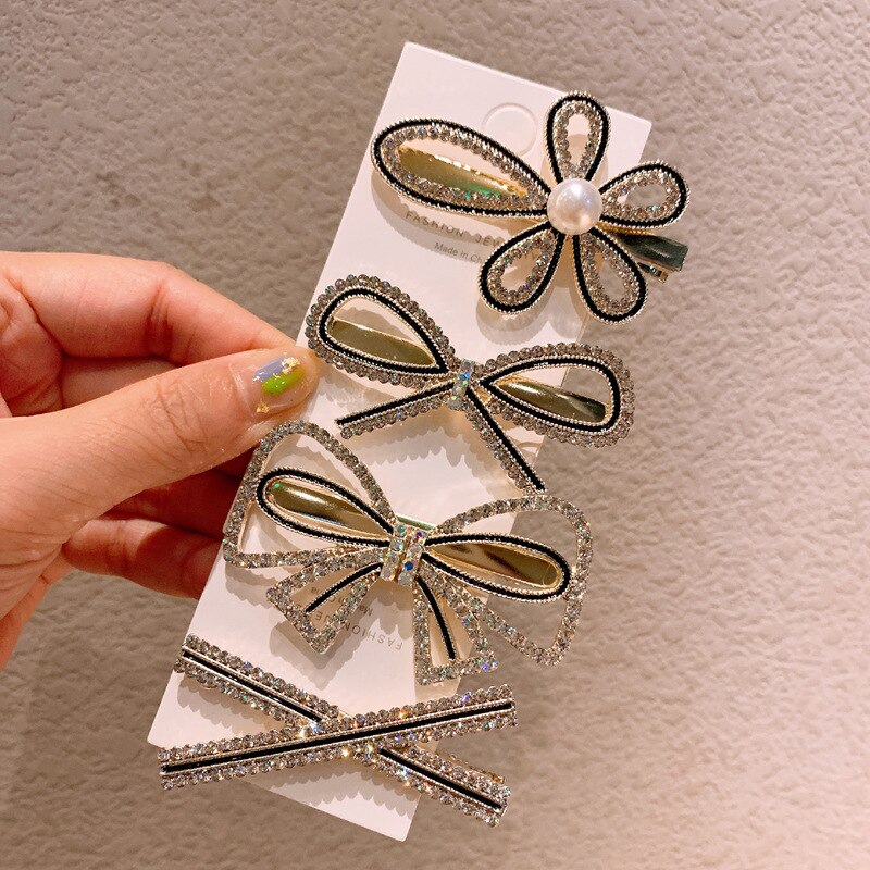 Horquillas para el cabello con diamantes de imitación para niña, horquillas para el cabello con flores y perlas de imitación, horquilla para el cabello con moño