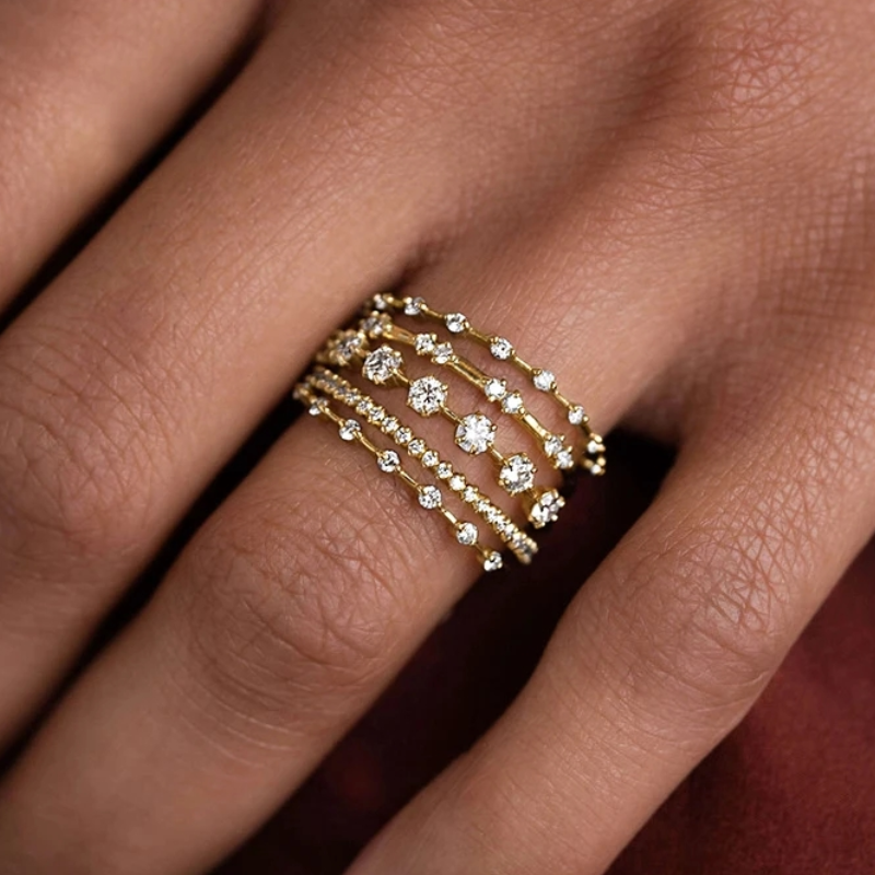 Caoshi lindos e elegantes anéis de festa de casamento com zircônia multicamadas, acessórios de dedo da moda de luxo feminino, joias delicadas