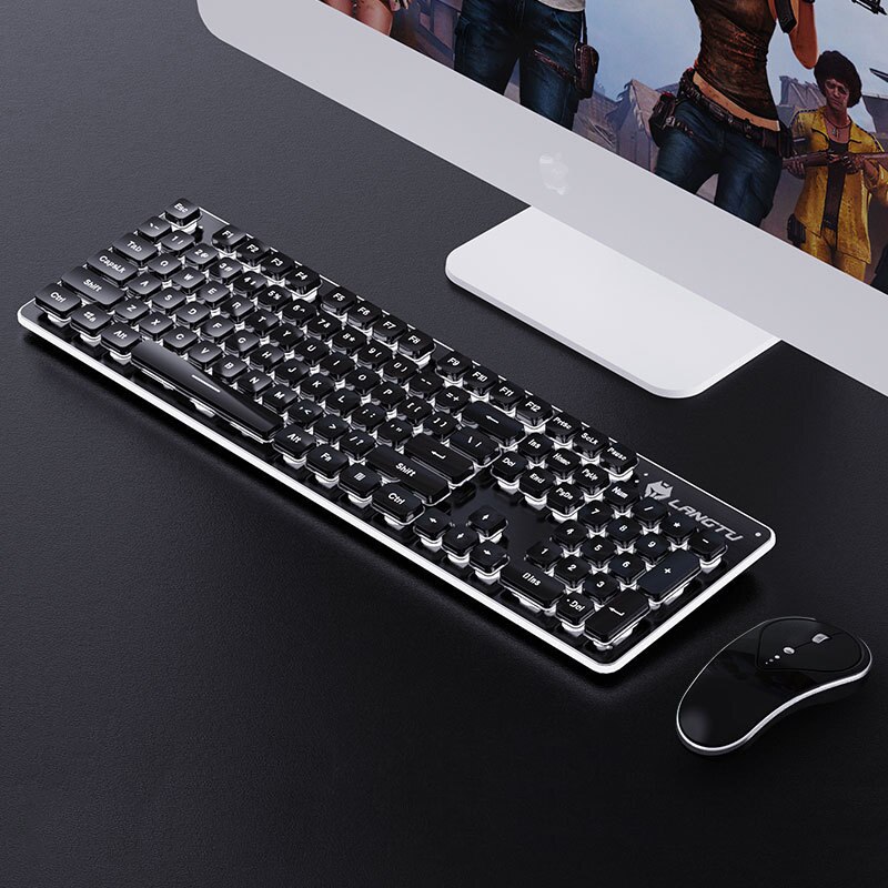 Teclado gamer sem fio, 2.4g, toque mecânico, recarregável, mouse gamer para macbook, computador, teclado iluminado: Black (White Light)