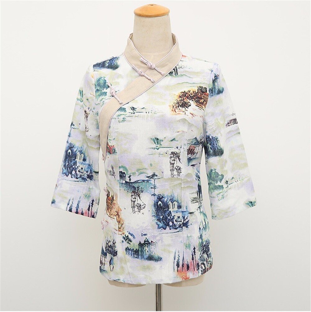 Shanghai Verhaal Chinese Traditionele Zomer Top Vintage Vrouwen Blend Linnen Blouse Shirt Chinese Blouses Voor Lady Hanfu Tops